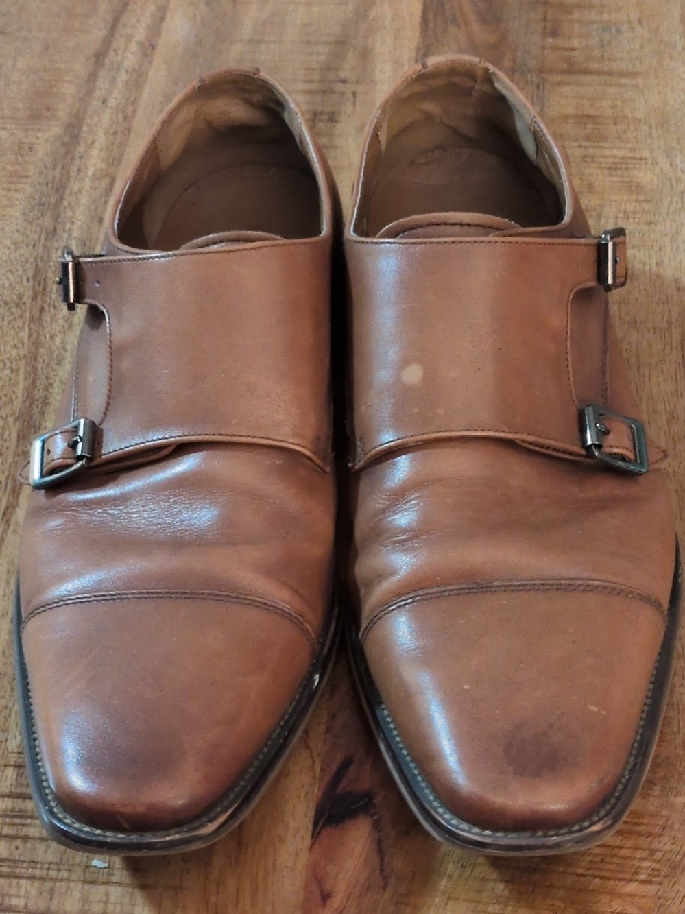 Nordstrom Men's Shop Men's Brown Leather Double Monk Strap Square Toe 11.5M